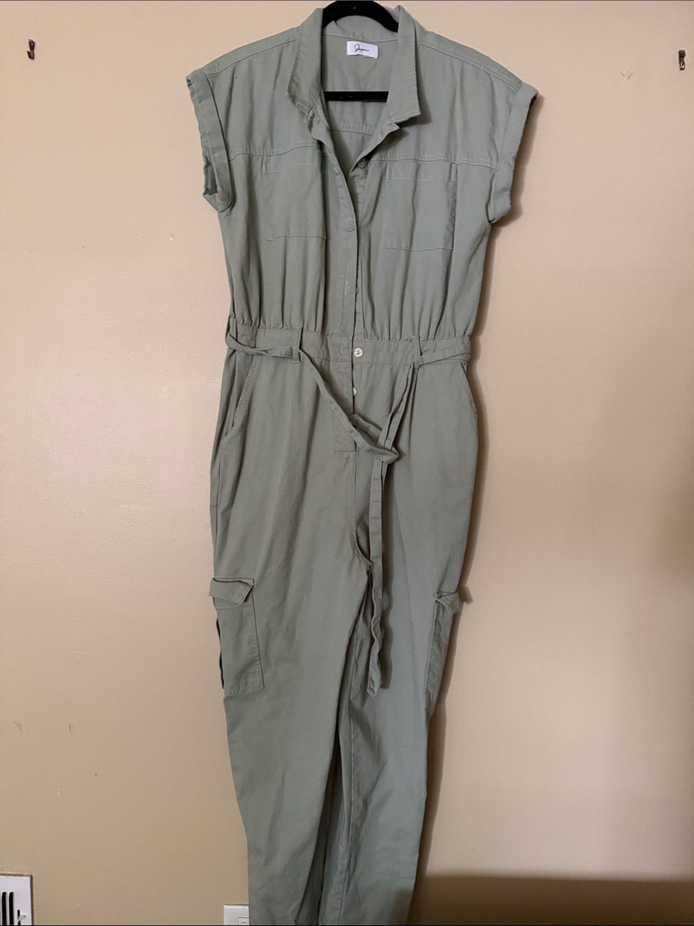 Japna Sage Green Utility Jumpsuit with Waist Tie